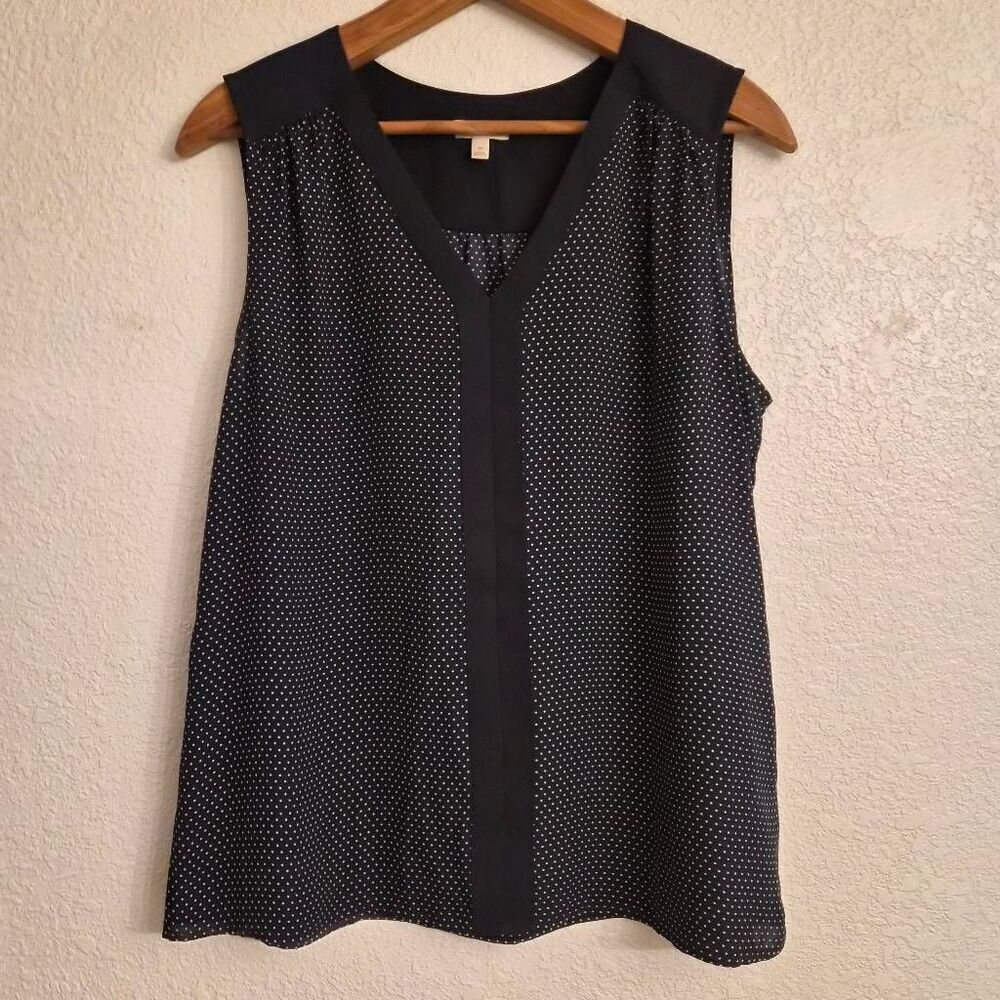 Talbots Navy Blue & white Polka-dot Flowy Flattering Tank Top: Coastal Casual